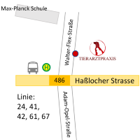 Straßenkarte der Tierarztpraxis Ruesselsheim gut erreichbar von Kelsterbach, Bischofsheim, Groß-Gerau, Raunheim, Bauschheim sowie Trebur